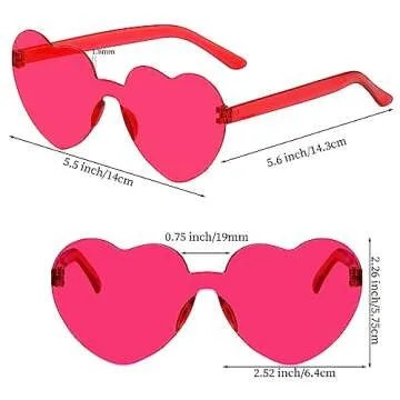 Fengek 6 Pcs Heart Shape Sunglasses Frameless Transparent Glasses Party Favors for Women, Multicolor 4