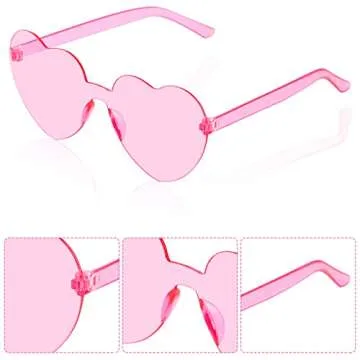 Fengek 6 Pcs Heart Shape Sunglasses Frameless Transparent Glasses Party Favors for Women, Multicolor 4