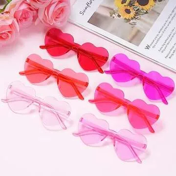 Fengek 6 Pcs Heart Shape Sunglasses Frameless Transparent Glasses Party Favors for Women, Multicolor 4