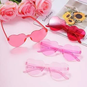 Fengek 6 Pcs Heart Shape Sunglasses Frameless Transparent Glasses Party Favors for Women, Multicolor 4