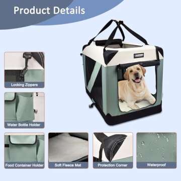 JESPET Soft Dog Crates Kennel for Pets, 3 Door Soft Sided Folding Travel Pet Carrier with Straps and Fleece Mat for Dogs, Cats, Indoor & Outdoor Use (5-Shale Green, X-Large(36" L x 24" W x 27" H))