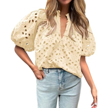 BTFBM Womens Casual Summer Blouse 2025 Hollow Out Eyelet Embroidery Tops V Neck