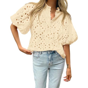 BTFBM Women's Casual Summer Blouse with Eyelet Details