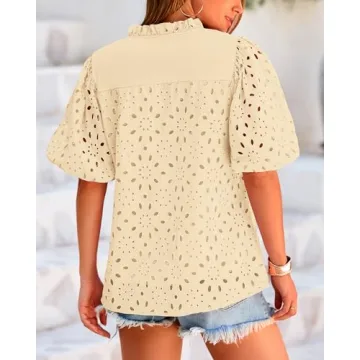 BTFBM Women's Casual Summer Blouse with Eyelet Details