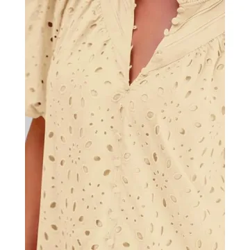 BTFBM Women's Casual Summer Blouse with Eyelet Details