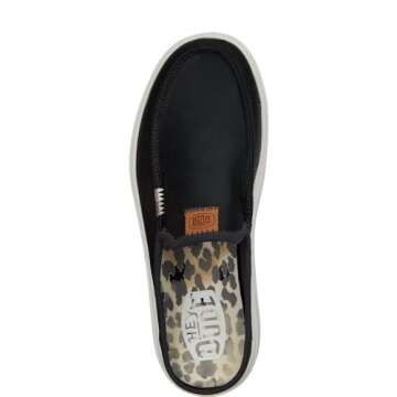 Hey Dude Women's Austin Lift Leather Black Size 6 | Women's Shoes | Women Slip-on Loafers | Comforta...