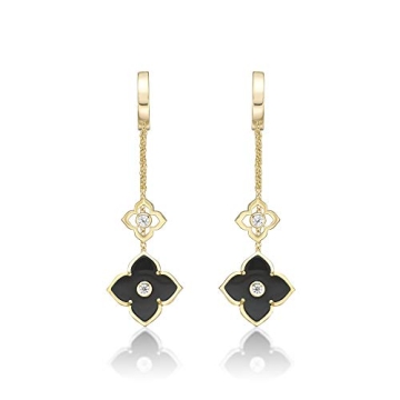 Black Onyx Flower Dangle Drop Earrings - Lavari Jewelry Women's Statement Accessories