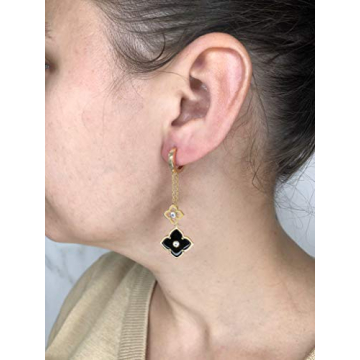 Black Onyx Flower Dangle Drop Earrings for Women - Lavari