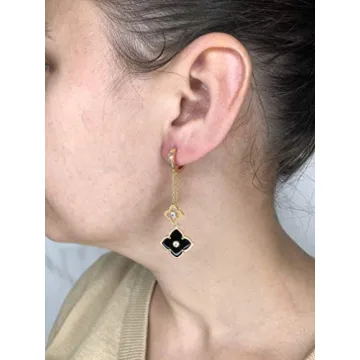 Black Onyx Flower Dangle Drop Earrings for Women - Lavari