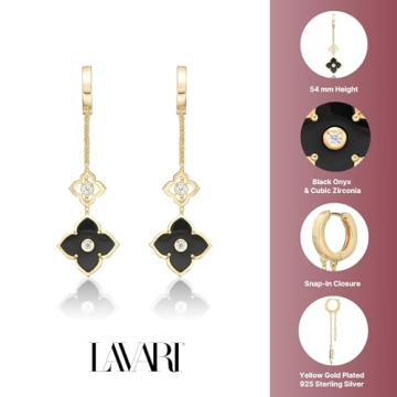 Black Onyx Flower Dangle Drop Earrings for Women - Lavari