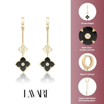 Black Onyx Flower Dangle Drop Earrings for Women - Lavari