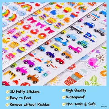 MoCeYa 3D Puffy Stickers for Kids - 1200+ Variety Pack