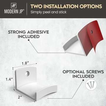 Modern JP Adhesive Hat Hooks for Wall (6-Pack) - Cowboy Hat Rack, Wide Brim Hat Organizer, Strong Hold Hat Hangers for Wall - White