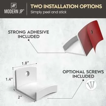 Modern JP Adhesive Hat Hooks for Wall (6-Pack) - Cowboy Hat Rack, Wide Brim Hat Organizer, Strong Hold Hat Hangers for Wall - White