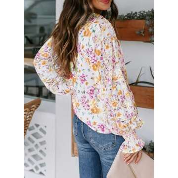 Biucly Womens Casual Floral Print Long Sleeve Boho Blouses Dressy Casual V Neck Button Down Shirt Flowy Cute Spring Tops for Women 2025 Trendy,US 12-14(L),Floral Pink