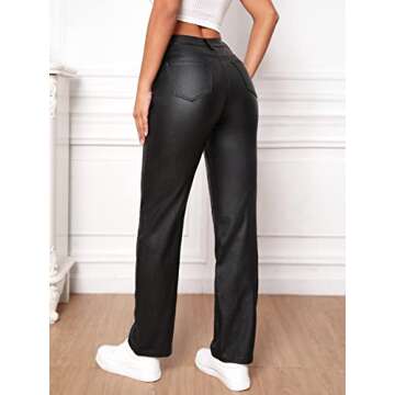 MakeMeChic Women's Faux Leather High Waist Jeans Leather Look Straight Leg Denim Pants Black Tall S
