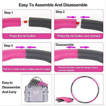 Weighted Hula Hoops for Adults and Kid Foam-Padded Exercise Assembly Design Professional Yoga Fitness Hula Hoop Brings Perfect Figure