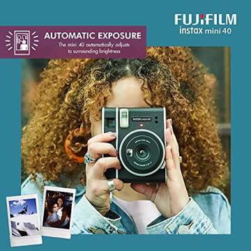 Fujifilm Instax Mini 40 Instant Film Camera with 20x Mini Twin Film, AA Batteries, Battery Charger, Frames, Stickers & Photo Album in Deluxe Accessories Bundle Perfect for Photographers