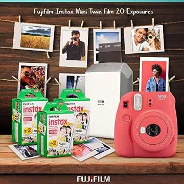 Fujifilm Instax Mini 40 Instant Film Camera with 20x Mini Twin Film, AA Batteries, Battery Charger, Frames, Stickers & Photo Album in Deluxe Accessories Bundle Perfect for Photographers