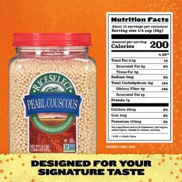 RiceSelect Pearl Couscous, Non-GMO, Versatile 24.5-Ounce Jar