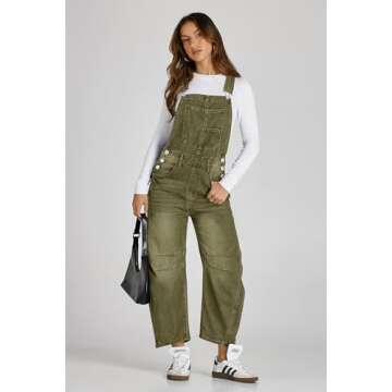 PLNOTME Womens Denim Bib Overalls Barrel Leg Adjustable Strap Jean Pants Jumpsuits with Pockets