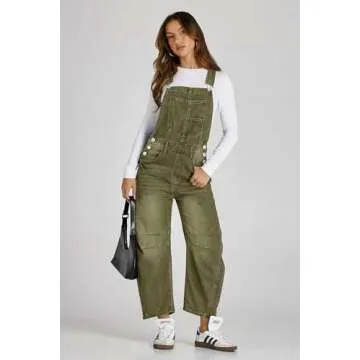 PLNOTME Womens Denim Bib Overalls Barrel Leg Adjustable Strap Jean Pants Jumpsuits with Pockets