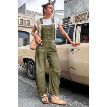 PLNOTME Womens Denim Bib Overalls Barrel Leg Adjustable Strap Jean Pants Jumpsuits with Pockets