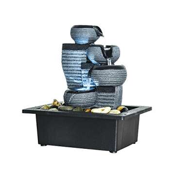 SunJet 4-Tier Desktop Water Fountain Submersible Pump Indoor Decoration – Portable Tabletop Decorative Waterfall Kit - Soothing Relaxation, Zen Meditation Ambient Office Home (10" H-Right) Gray