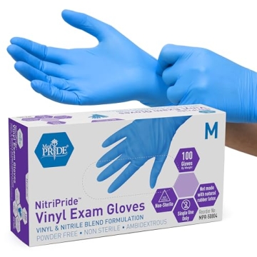 MED PRIDE NitriPride Nitrile-Vinyl Blend Exam Gloves, Medium 100 - Powder Free, Latex Free & Rubber ...