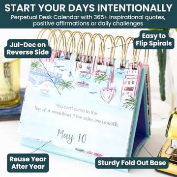 bloom daily planners Undated Perpetual Desk Easel/Inspirational Standing Flip Calendar - (5.25" x 5....