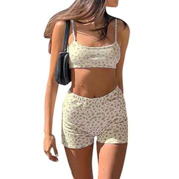 Multitrust Women Two Piece Matching Sets Knit Lounge Set Y2K Crop Tops and High Waist Shorts Summer ...