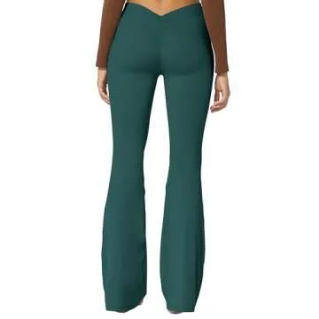 Sunzel Sunzfly Flare Leggings for Women No Front Seam Buttery Soft Yoga Pants with Tummy Control and Wide Leg for Workout, 30in, Forest Green, M