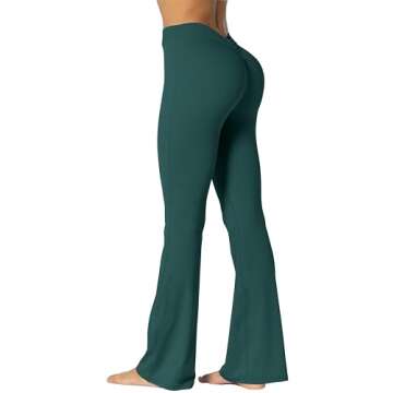Sunzel Sunzfly Flare Leggings for Women No Front Seam Buttery Soft Yoga Pants with Tummy Control and Wide Leg for Workout, 30in, Forest Green, M
