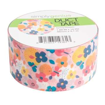 Simply Genius Single Roll Patterned Duct Tape - Colored Floral Spring Duct Tape for Kids and Adults Craft Supplies - Flower Duct Tape