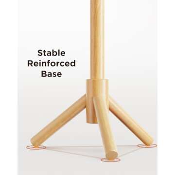 AMADA HOMEFURNISHING Coat Rack Stand, Wooden Coat Rack Freestanding with 8 Hooks, Coat Tree with 3 Height Configurations for Entryway, Hallway, Bedroom, Office, AMWCR01N