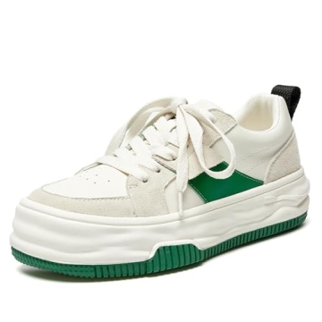 BEAU TODAY Womens Platform Sneakers, Leather Fashion Sneakers for Women Lace Up Comfortable Cute Ten...
