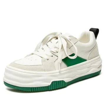 BEAU TODAY Womens Platform Sneakers, Leather Fashion Sneakers for Women Lace Up Comfortable Cute Ten...