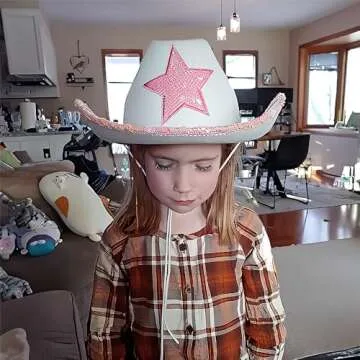 Rhode Island Novelty White Felt Cowgirl Hat with Pink Star, One per Order