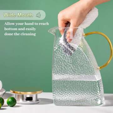 Glass Pitcher With Lid and Spout, 1.8 Liter 60 oz Glass Pitchers With Handle And Lid, Glass Pitcher Jug For Fridge, Glass Carafe With Lid for Hot/Cold Water Iced Tea Juice Coffee Milk Beverage