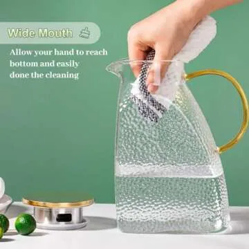 Glass Pitcher With Lid and Spout, 1.8 Liter 60 oz Glass Pitchers With Handle And Lid, Glass Pitcher Jug For Fridge, Glass Carafe With Lid for Hot/Cold Water Iced Tea Juice Coffee Milk Beverage