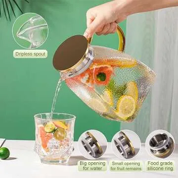 Glass Pitcher With Lid and Spout, 1.8 Liter 60 oz Glass Pitchers With Handle And Lid, Glass Pitcher Jug For Fridge, Glass Carafe With Lid for Hot/Cold Water Iced Tea Juice Coffee Milk Beverage