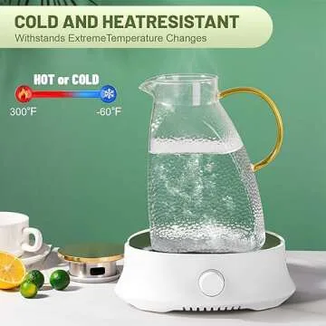 Glass Pitcher With Lid and Spout, 1.8 Liter 60 oz Glass Pitchers With Handle And Lid, Glass Pitcher Jug For Fridge, Glass Carafe With Lid for Hot/Cold Water Iced Tea Juice Coffee Milk Beverage