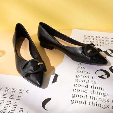 C.Paravano Women's Flats - Pointed Toe Flats Leather Flats Dressy Shoes Ballet Flats Comfortable Slip on Flats for Women Work,Daily Black