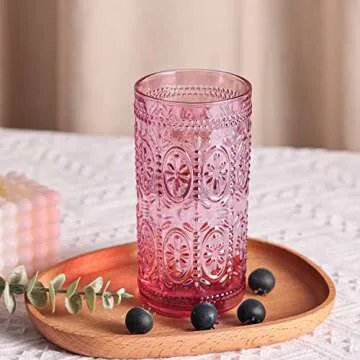 Elegant Pink Vintage Glassware - 6 Highball Glasses Set