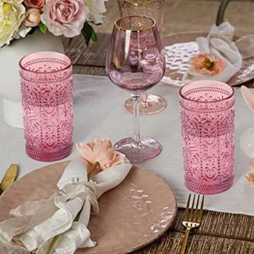 Elegant Pink Vintage Glassware - 6 Highball Glasses Set