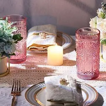 Elegant Pink Vintage Glassware - 6 Highball Glasses Set