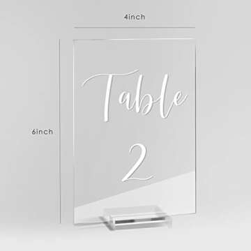 UNIQOOO Acrylic Wedding Table Numbers 21-25 with Stands | 4x6 inch Printed Calligraphy, Clear Table Number Signs and holders | Perfect for Wedding Reception, Centerpiece Decoration, Event, Party