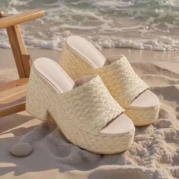 CYNLLIO Espadrilles Platform Sandals Open Toe Chunky High Heel Slides Fashion Summer Outdoor Beach Slippers Slip on Party Dress Shoes