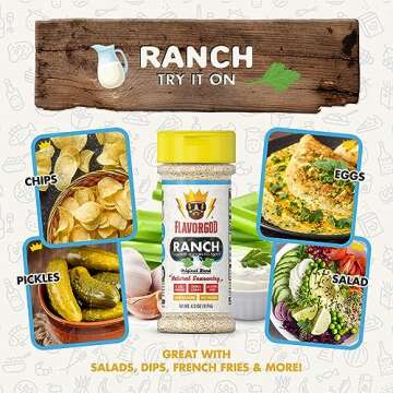 Ranch Seasoning by Flavor God, Sugar Free Ranch Substitute Low Sodium Seasoning, Gluten-Free Dry Ranch Mix, Keto & Paleo Friendly Ranch Seasoning Salad Dressing for Pizza, Popcorn, & Salads - Healthy Buttermilk Ranch Dressing Substitute