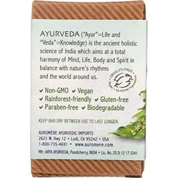 Auromere Ayurvedic Bar Soap, Tulsi Neem - Eco-Friendly, Handmade, Vegan, Natural, Non-GMO